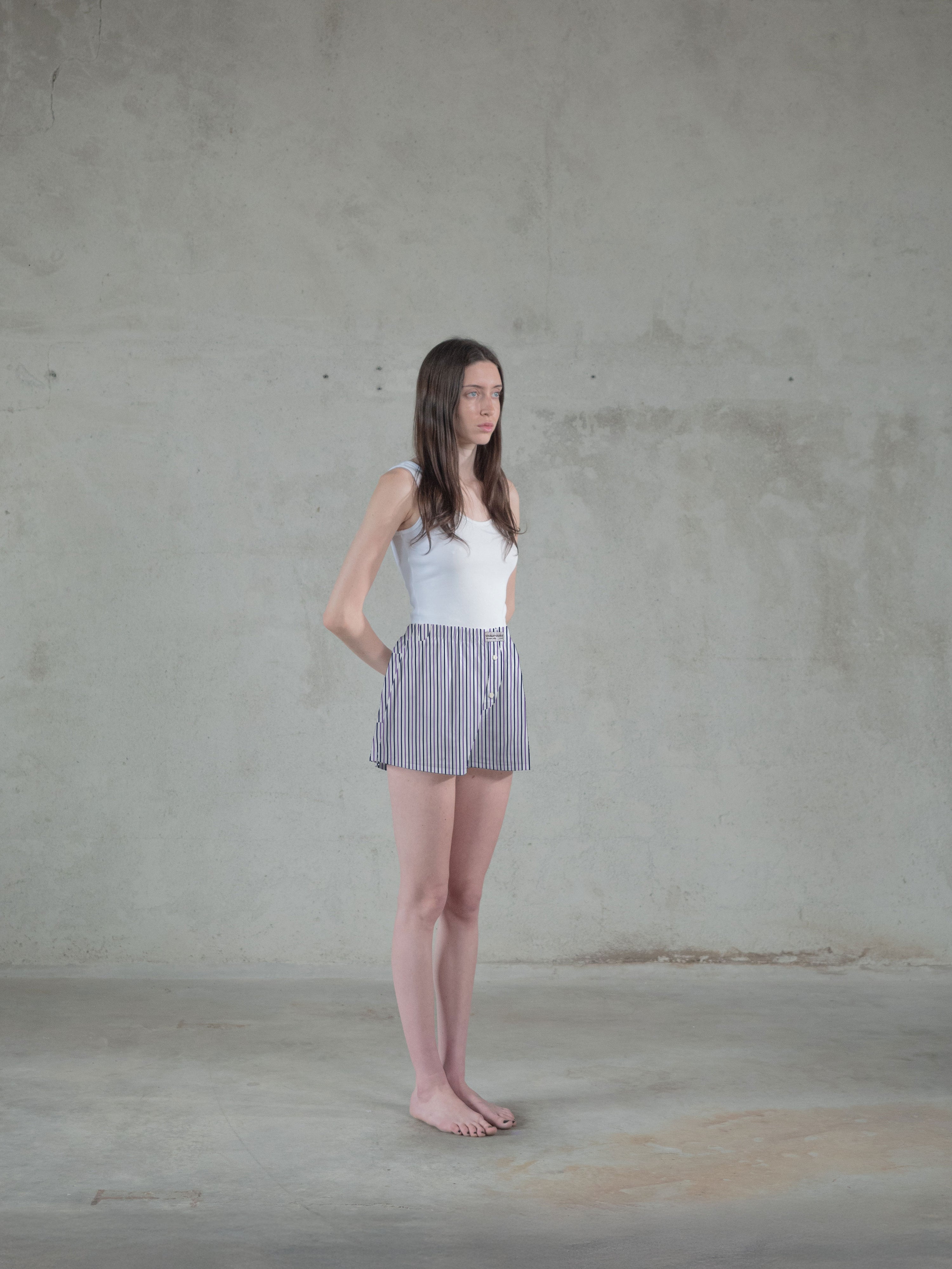 Regenerated Comfy Boxer - Original White Violet Blue Stripes