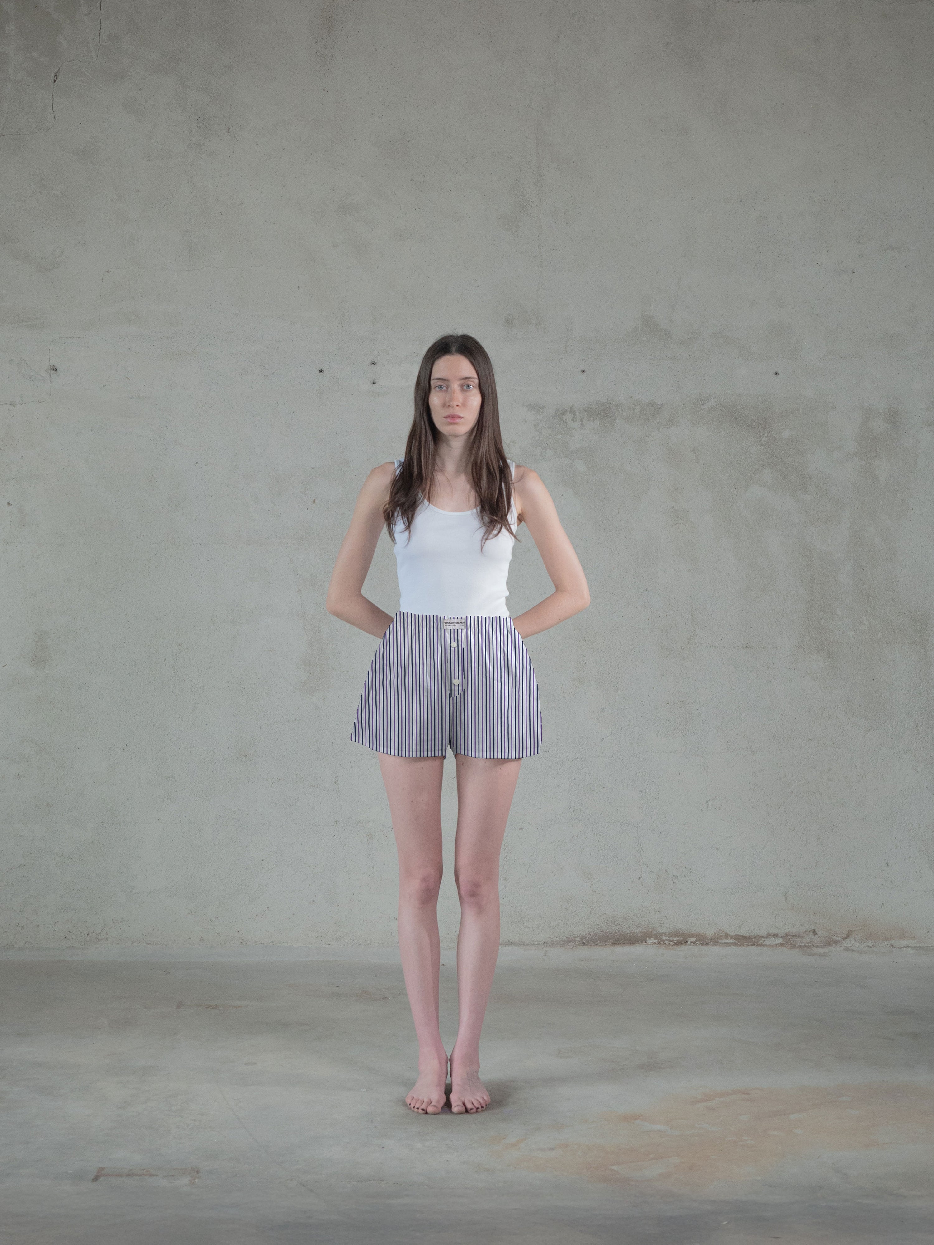 Regenerated Comfy Boxer - Original White Violet Blue Stripes