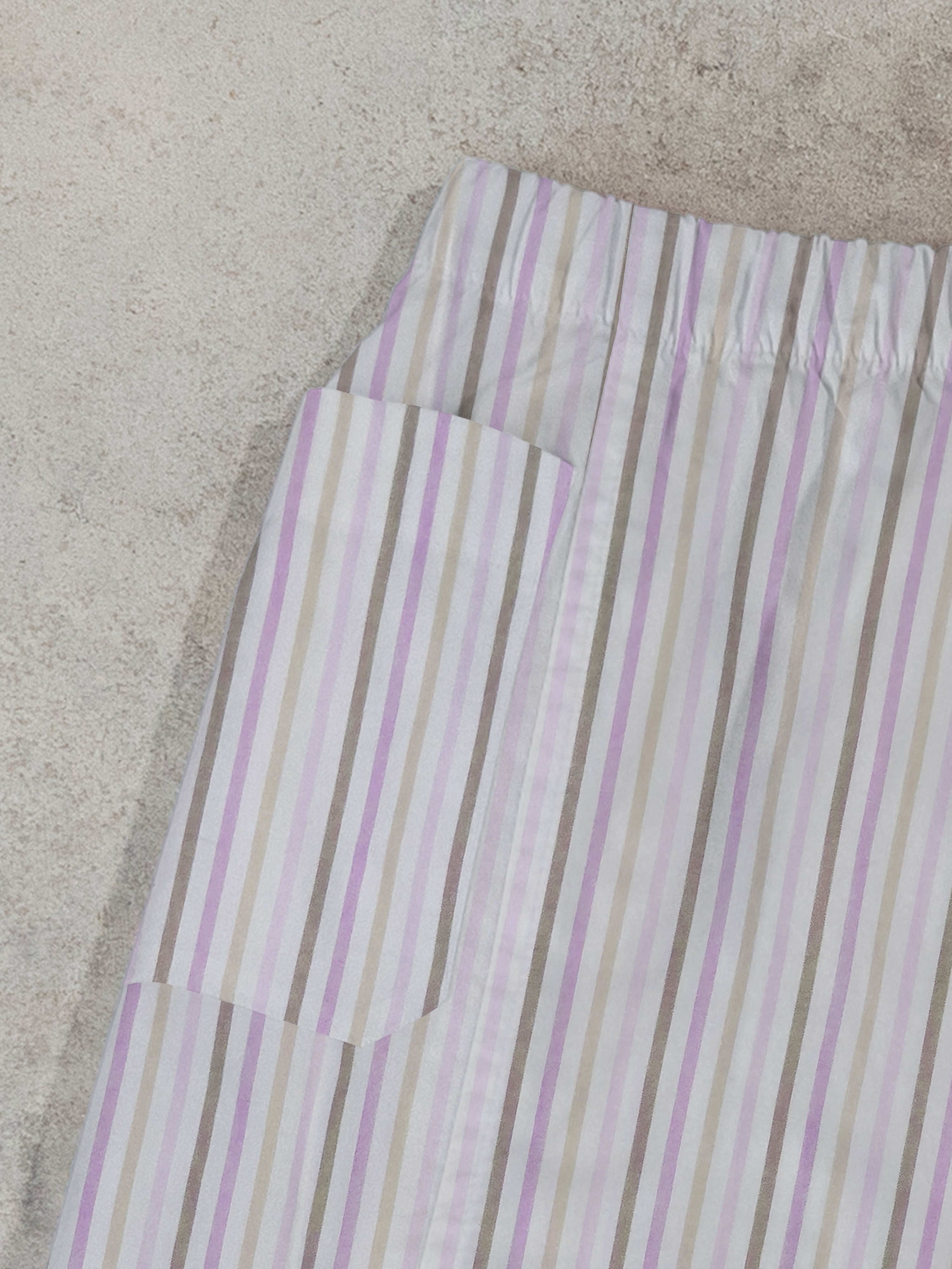 Regenerated Frayed Boxer - Sue w/ Pocket White Beige Pink Stripes