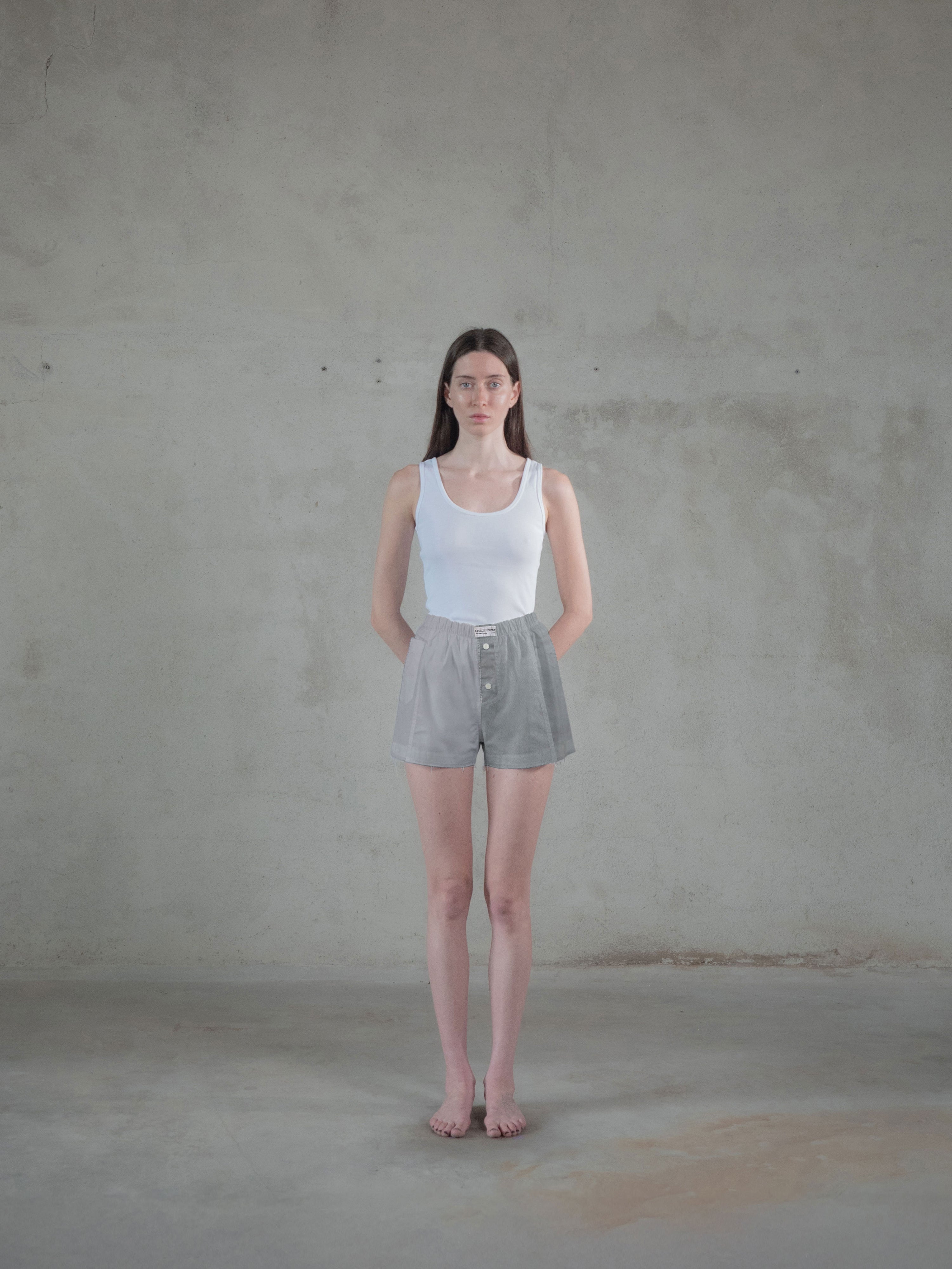 Regenerated Frayed Boxer - Sue Patch w/ Pocket Double Grey