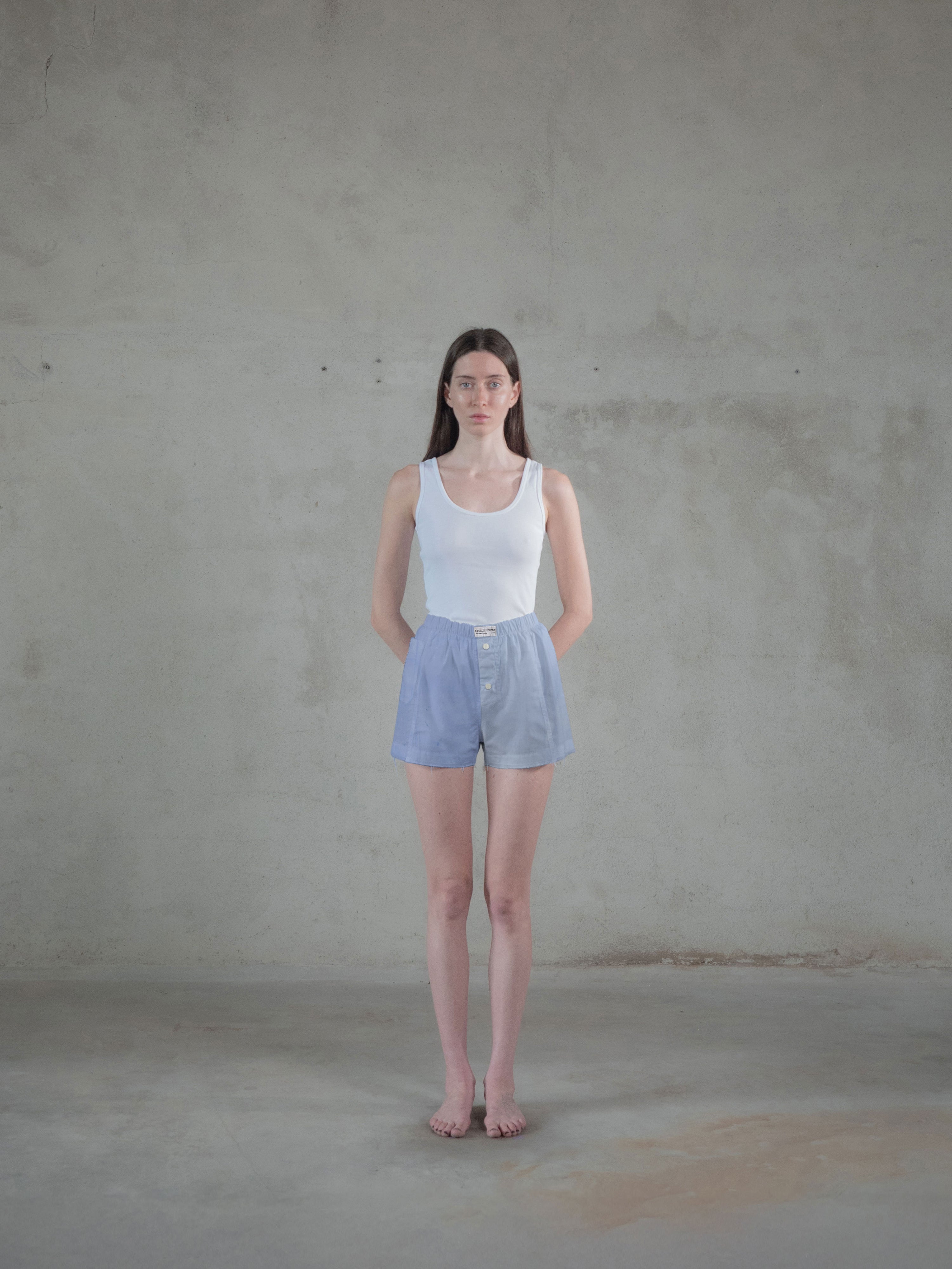 Regenerated Frayed Boxer - Sue Patch w/ Pocket Double Azure