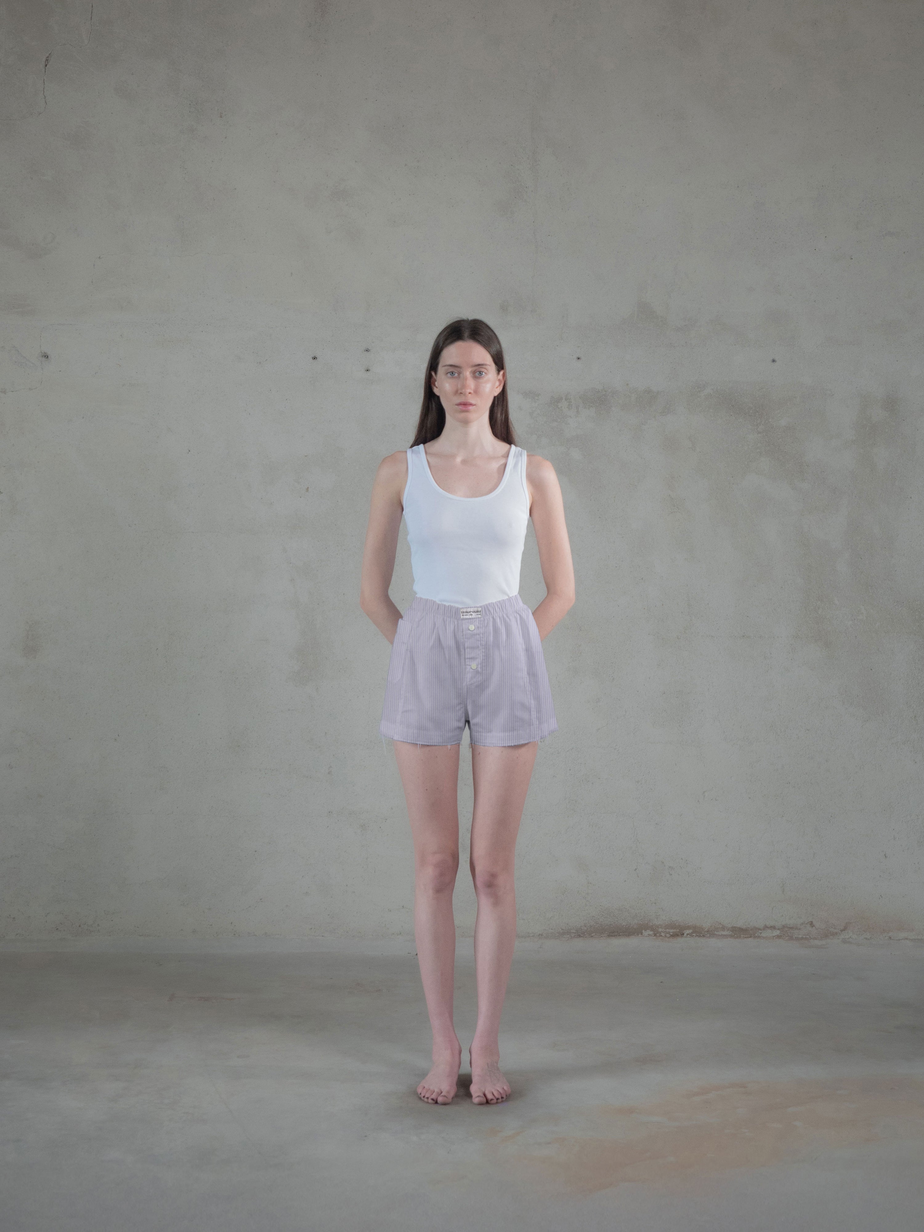 Regenerated Frayed Boxer - Sue w/ Pocket Violet Stripes