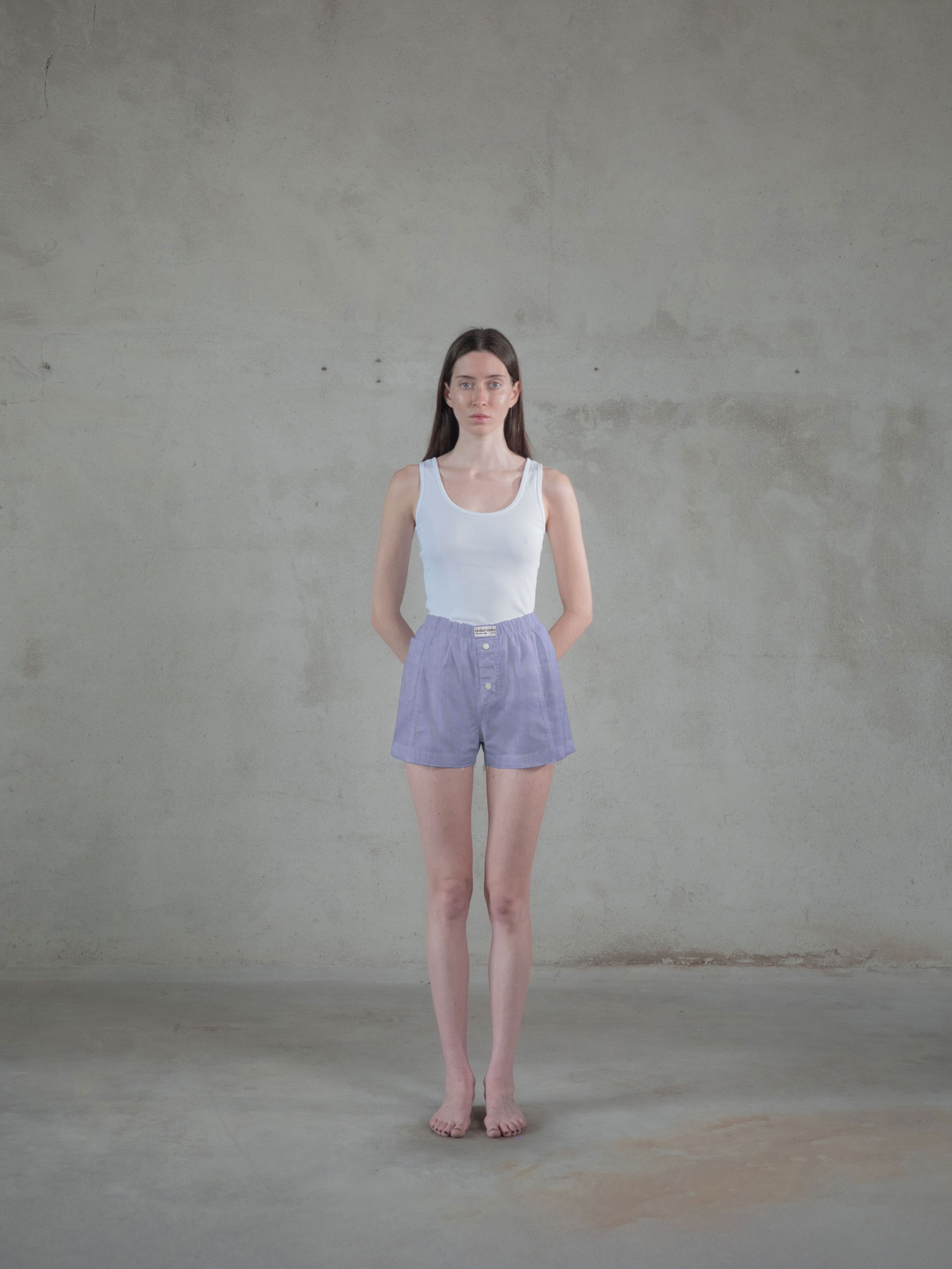 Regenerated Frayed Boxer - Sue w/ Pocket Violet Stripes