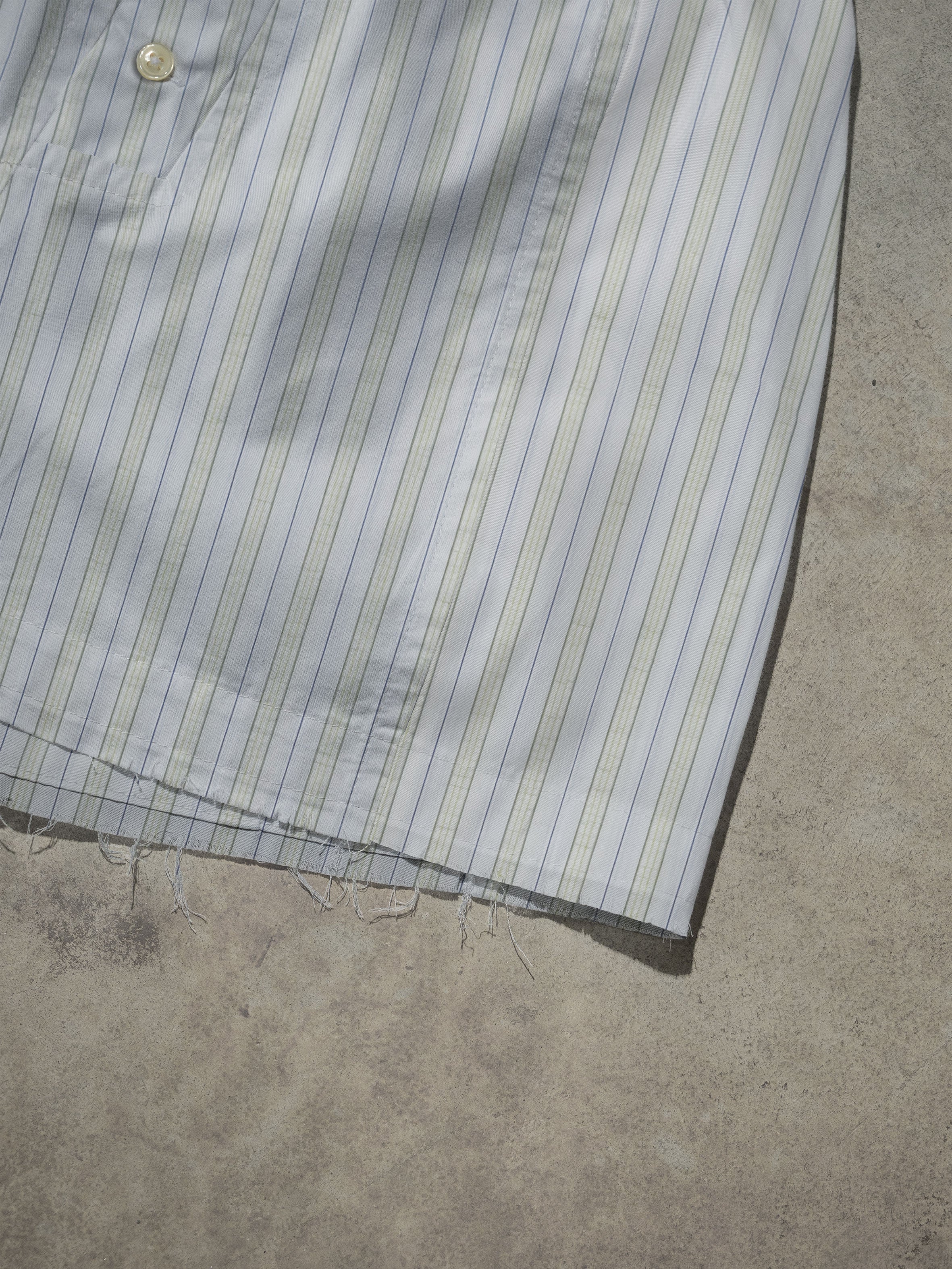 Regenerated Frayed Boxer - Sue White Beige Blue Stripes