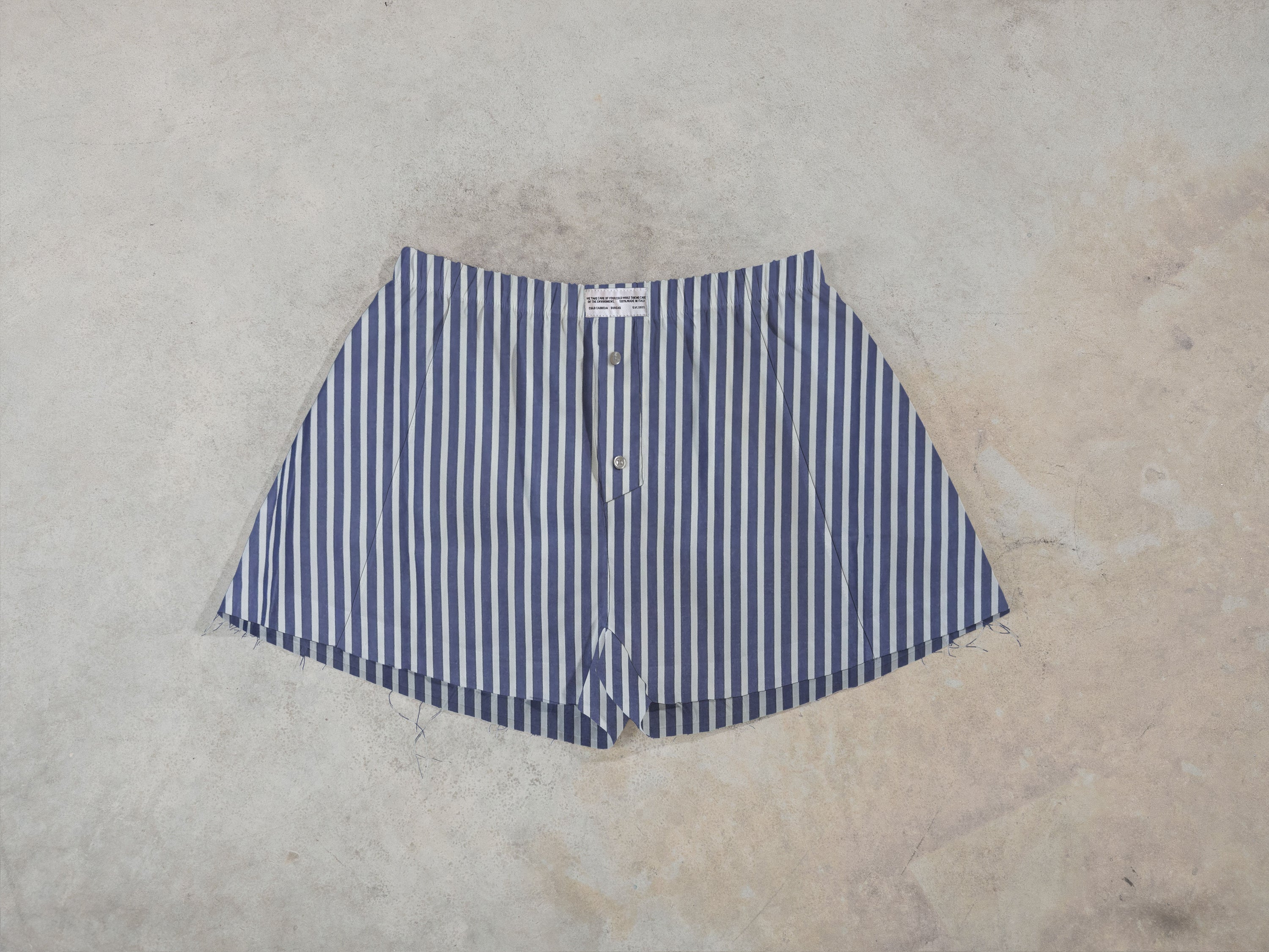 Regenerated Frayed Boxer - Sue White Blue Stripes