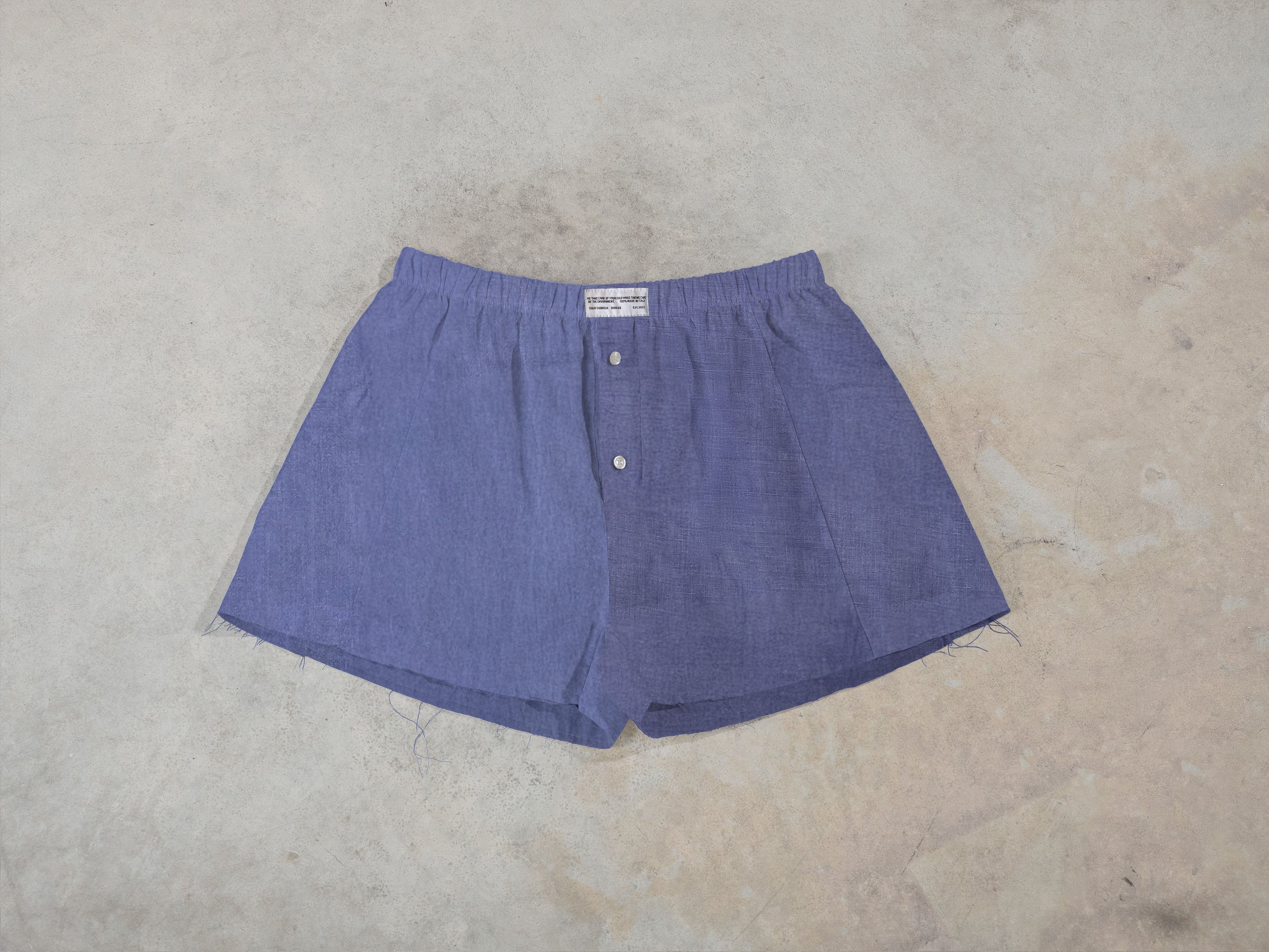 Regenerated Frayed Boxer - Sue Patch w/ Pocket Double Blue