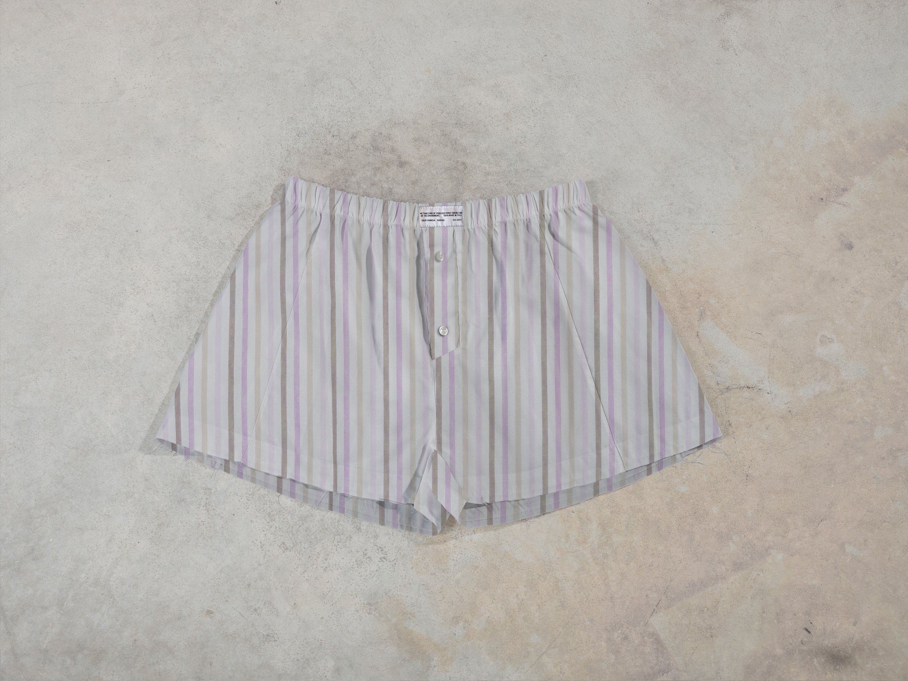 Regenerated Frayed Boxer - Sue w/ Pocket White Beige Pink Stripes