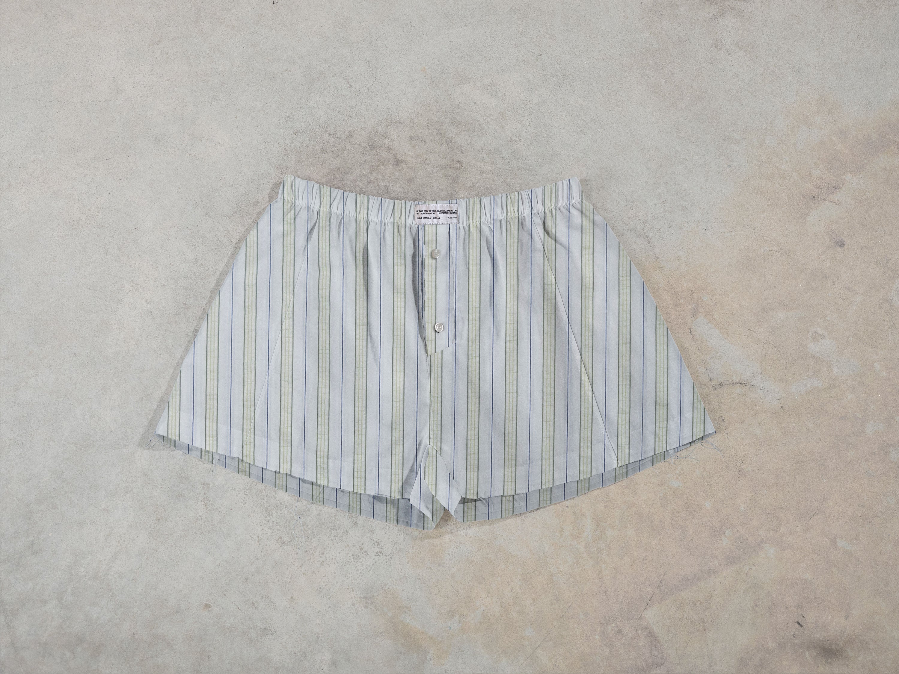 Regenerated Frayed Boxer - Sue White Beige Blue Stripes